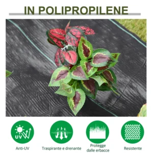 Outsunny Mulch Film 50x1 m σε Draining and Breathable PP για λαχανόκηπους, θερμοκήπια και κήπους, μαύρο 845-482V01 - Image 3