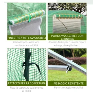 Θερμοκήπιο Outsunny Outdoor Tunnel με κάλυμμα πολυαιθυλενίου, αρθρωτή πόρτα και 4 παράθυρα, πράσινο 845-619 - Image 4