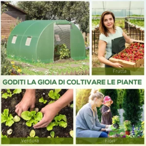 Θερμοκήπιο Outsunny Outdoor Tunnel με κάλυμμα πολυαιθυλενίου, αρθρωτή πόρτα και 4 παράθυρα, πράσινο 845-619 - Image 5