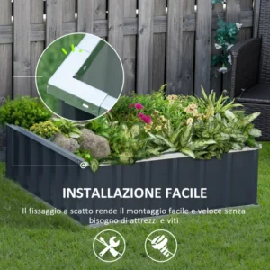 Υπερυψωμένο κρεβάτι κήπου Outsunny από ατσάλι, ανοιχτό κάτω μέρος και συναρμολόγηση χωρίς εργαλεία, 90x90x30 cm 845-662CG - Image 3