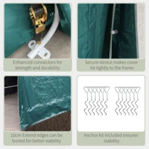 Outsunny τέντα γκαράζ για αυτοκίνητα, μοτοσυκλέτες και εργαλεία από μέταλλο και ύφασμα PE, 240x200x202cm, Πράσινο 845-697GN - Image 4
