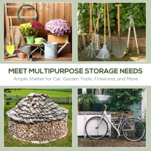 Outsunny τέντα γκαράζ για αυτοκίνητα, μοτοσυκλέτες και εργαλεία από μέταλλο και ύφασμα PE, 240x200x202cm, Πράσινο 845-697GN - Image 5