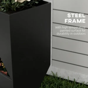 Outsunny φυτευτή εξωτερικού χώρου με 3 περιοχές καλλιέργειας και τρύπες αποστράγγισης, σε μαύρο μέταλλο, 30x30x100 cm 845-947V00BK - Image 5
