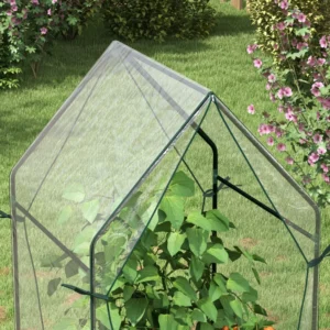 Outsunny Mini Garden Θερμοκήπιο με 2 Ρολόπορτες και κάλυμμα PE 90x90x145cm, Διαφανές 845-955V00CR - Image 6