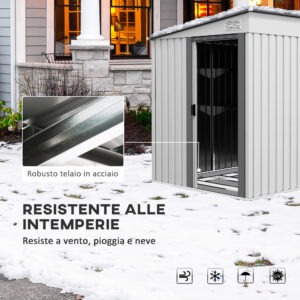 Outsunny Μεταλλική Αποθήκη Εργαλείων 1.5x2μ με Βάση, Συρόμενη Πόρτα και Κεκλιμένη Στέγη Λευκό 845-983V00WT - Image 5