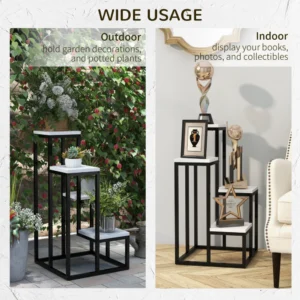 Outsunny φυτικό ράφι 4 επιπέδων από ατσάλι και ξύλο, 34x34x70 cm, ασπρόμαυρο 845-986V00WT - Image 4