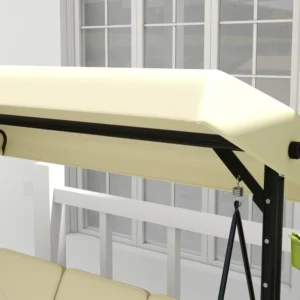 Outsunny Κούνια κήπου 3 θέσεων με ρυθμιζόμενο κουβούκλιο, σε μεταλλικό και ύφασμα Teslin, μπεζ και μαύρο 84A-031V02BG - Image 7