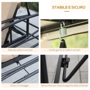 Outsunny κουνιστή πολυθρόνα 3 θέσεων και κάλυμμα κιόσκι μονό κρεβάτι με κουνουπιέρα και μαξιλάρια, μπεζ 256x172x248 cm 84A-056 - Image 6