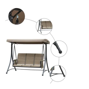 Μεταλλική Τριθέσια Κούνια Εξωτερικού Χώρου με Σκίαστρο 196 x 128 x 172 cm Outsunny 84A-110V01 - Image 3