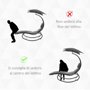 Outsunny Garden Rocking Lounger Ξαπλώστρα εξωτερικού χώρου με γεμισμένο κάθισμα και γκρι κουβούκλιο 185x100x190cm 84A-179CG - Image 5