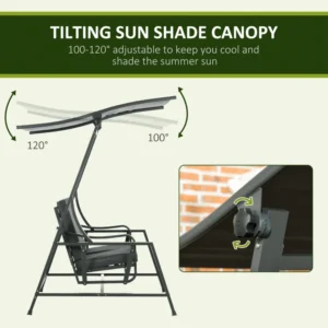 Outsunny 2θέσια ατσάλινη κούνια καρέκλα κήπου με ανακλινόμενο θόλο και μαξιλάρια, 148x129x172 cm 84A-284V00CG - Image 3