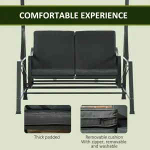 Outsunny 2θέσια ατσάλινη κούνια καρέκλα κήπου με ανακλινόμενο θόλο και μαξιλάρια, 148x129x172 cm 84A-284V00CG - Image 4