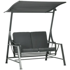 Outsunny 2θέσια ατσάλινη κούνια καρέκλα κήπου με ανακλινόμενο θόλο και μαξιλάρια, 148x129x172 cm 84A-284V00CG - Image 8