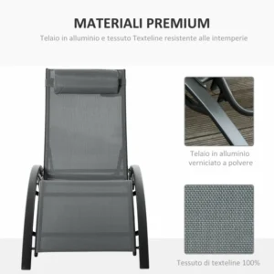 Ανακλινόμενη ξαπλώστρα κήπου Outsunny σε 5 επίπεδα με αφαιρούμενο μαξιλάρι αλουμινίου και γκρι Texteline 84B-179V01CG - Image 3