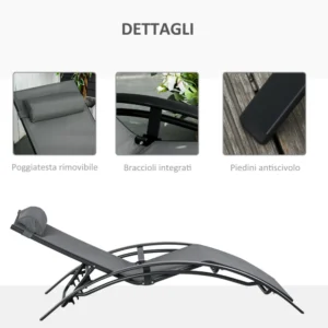 Ανακλινόμενη ξαπλώστρα κήπου Outsunny σε 5 επίπεδα με αφαιρούμενο μαξιλάρι αλουμινίου και γκρι Texteline 84B-179V01CG - Image 4