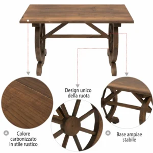 Τραπέζι κήπου Outsunny Country Style με ποδαράκια τροχού, Ξύλο Ελάτης αδιάβροχο 113x60x65cm 84B-361 - Image 3