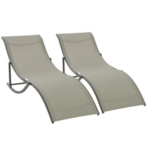 Outsunny Σετ 2 Πτυσσόμενες Ξαπλώστρες Κήπου, Ξαπλώστρες Αλουμινίου και Textilene, 61x165x63cm 84B-540CF - Image 7