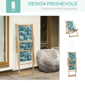 Outsunny Σετ 2 πτυσσόμενες ξύλινες ξαπλώστρες κήπου με ανακλινόμενη πλάτη 4 επιπέδων, Tropical Fantasy 84B-843 - Image 3