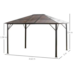 Outsunny Garden Gazebo με ηλιοροφή από πολυανθρακικό Anti-UV 50+ 84C-203 - Image 2