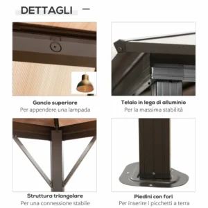 Outsunny Garden Gazebo με ηλιοροφή από πολυανθρακικό Anti-UV 50+ 84C-203 - Image 4