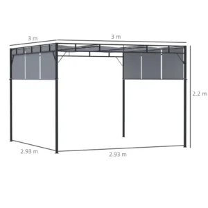 Outsunny Pergola Gazebo 3x3m σε ατσάλι με συρόμενη οροφή και 8 μανταλάκια που περιλαμβάνονται 84C-330CG - Image 2
