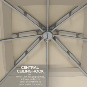 Outsunny 3x3m Steel Garden Gazebo με διπλό κουβούκλιο, πλέγμα και κουρτίνες που περιλαμβάνονται, μπεζ και γκρι 84C-368V00BG - Image 3