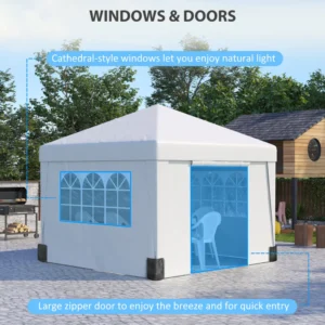 Outsunny 3x3 m Αναδιπλούμενο κιόσκι με ρυθμιζόμενο ύψος, με αναδυόμενο σχέδιο και παράθυρα, λευκό 84C-398V01WT - Image 3