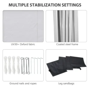 Outsunny 3x3 m Αναδιπλούμενο κιόσκι με ρυθμιζόμενο ύψος, με αναδυόμενο σχέδιο και παράθυρα, λευκό 84C-398V01WT - Image 6