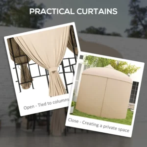 Outsunny Round Garden Gazebo Ø3m με κουρτίνες και αεραγωγούς σε μέταλλο και πολυεστέρα, μπεζ 84C-440V00BG - Image 4