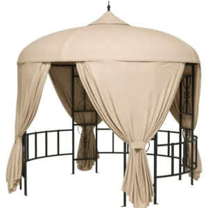 Outsunny Round Garden Gazebo Ø3m με κουρτίνες και αεραγωγούς σε μέταλλο και πολυεστέρα, μπεζ 84C-440V00BG - Image 8