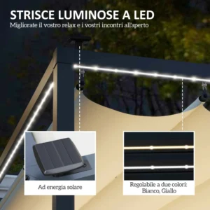 Outsunny Πέργκολα Κήπου Αναδιπλούμενη 4x3 μ με Φώτα LED και Οπές Αποστράγγισης, από Αλουμίνιο και Πολυεστέρα, Λευκό Κρεμ. 84C-557V00CW - Image 3
