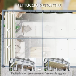 Outsunny Πέργκολα Κήπου Αναδιπλούμενη 4x3 μ με Φώτα LED και Οπές Αποστράγγισης, από Αλουμίνιο και Πολυεστέρα, Λευκό Κρεμ. 84C-557V00CW - Image 4