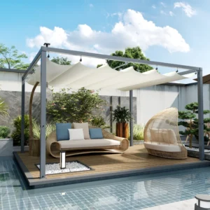 Outsunny Πέργκολα Κήπου Αναδιπλούμενη 4x3 μ με Φώτα LED και Οπές Αποστράγγισης, από Αλουμίνιο και Πολυεστέρα, Λευκό Κρεμ. 84C-557V00CW - Image 8