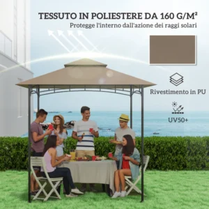 Outsunny  Κάλυμμα για Κιόσκι Κήπου για Μπάρμπεκιου 1.52x2.44 μ σε 2 Επίπεδα από Πολυεστέρα 160gsm Χακί  84C-629V00KK - Image 3