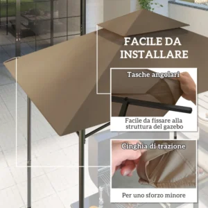 Outsunny  Κάλυμμα για Κιόσκι Κήπου για Μπάρμπεκιου 1.52x2.44 μ σε 2 Επίπεδα από Πολυεστέρα 160gsm Χακί  84C-629V00KK - Image 4