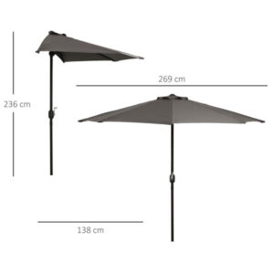Outsunny Outsunny Outdoor Outdoor Ombrella σε αδιάβροχο Anti UV Polyester 269x138x236cm Γκρι 84D-007GY - Image 2