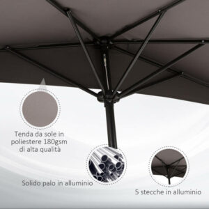 Outsunny Outsunny Outdoor Outdoor Ombrella σε αδιάβροχο Anti UV Polyester 269x138x236cm Γκρι 84D-007GY - Image 3