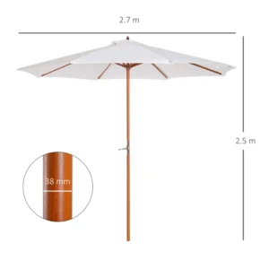 Outsunny Garden Parasol with UV Resistant Ξύλινο κοντάρι Μπεζ Φ270 x 250 cm 84D-012 - Image 2