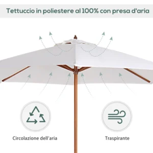 Outsunny Garden Parasol with UV Resistant Ξύλινο κοντάρι Μπεζ Φ270 x 250 cm 84D-012 - Image 3