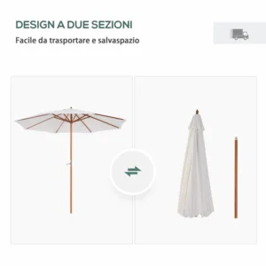 Outsunny Garden Parasol with UV Resistant Ξύλινο κοντάρι Μπεζ Φ270 x 250 cm 84D-012 - Image 4