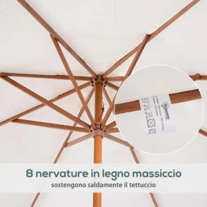 Outsunny Garden Parasol with UV Resistant Ξύλινο κοντάρι Μπεζ Φ270 x 250 cm 84D-012 - Image 5
