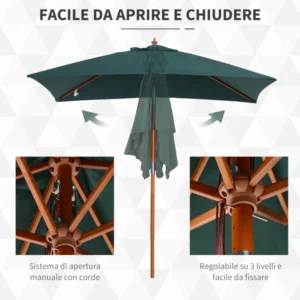 Outsunny ορθογώνια ομπρέλα μπαμπού και Polyester, Anti-UV Green 2x1,5x2,3m 84D-017GN - Image 4