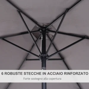 Outsunny Tiltable Garden Parasol, Άνοιγμα μανιβέλας, Φ2,7x2,35m Γκρι 84D-032GY - Image 5