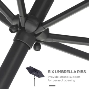 Outsunny Tiltable Garden Parasol, Άνοιγμα μανιβέλας, Φ2,7x2,35m Γκρι 84D-032GY - Image 6