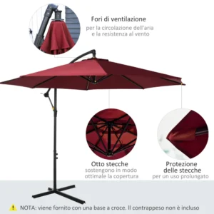 Outsunny Outsunny Outdoor Parasol Ατσάλινο και Πολυεστερικό Πλαίσιο Αδιάβροχο Anti-UV Φ300x250cm, Σκούρο Κόκκινο 84D-037WR - Image 3