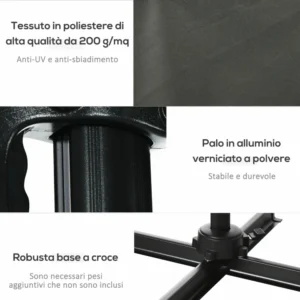 Ομπρέλα κήπου Outsunny με ρυθμιζόμενη γωνία 5 επιπέδων και περιστροφή 360°, 245x245x248 cm 84D-051V00GY - Image 5