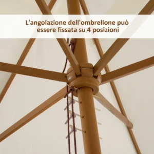 Outsunny 2x3 m ομπρέλα κήπου σε λακαρισμένο ξύλο με αφαιρούμενο κάλυμμα, λευκό 84D-057WT - Image 3