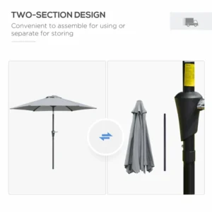 Outsunny ανακλινόμενη ομπρέλα κήπου 2,3x2m με άνοιγμα μανιβέλας και 6 νευρώσεις, γκρι 84D-117GY - Image 4