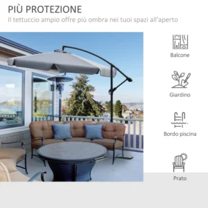 Ομπρέλα κήπου Outsunny με μανιβέλα ανοίγματος και ανακλινόμενο βραχίονα, Φ265x265cm, Γκρι 84D-161CG - Image 5