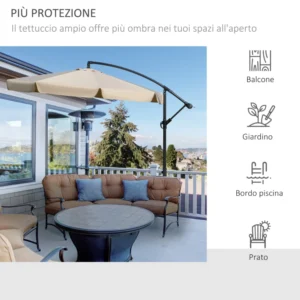 Ομπρέλα κήπου Outsunny με μανιβέλα ανοίγματος και ανακλινόμενο βραχίονα, Φ265x265cm, Ανοιχτό καφέ 84D-161LR - Image 5